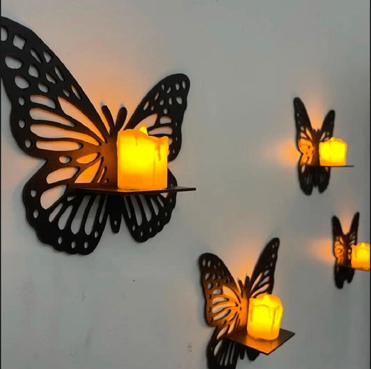 Butterfly Wall Shelves Set of 3 Black MDF Decorative Lighting