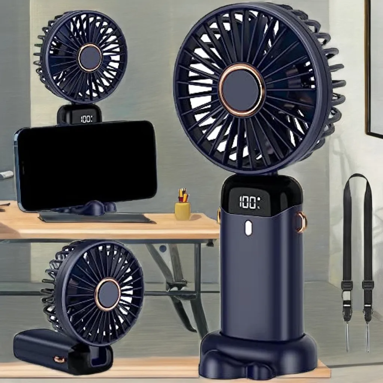 Rechargeable Hand Fan with LED Display | 5 Speed Modes Portable Mini Handy Fan for Kids & School Use