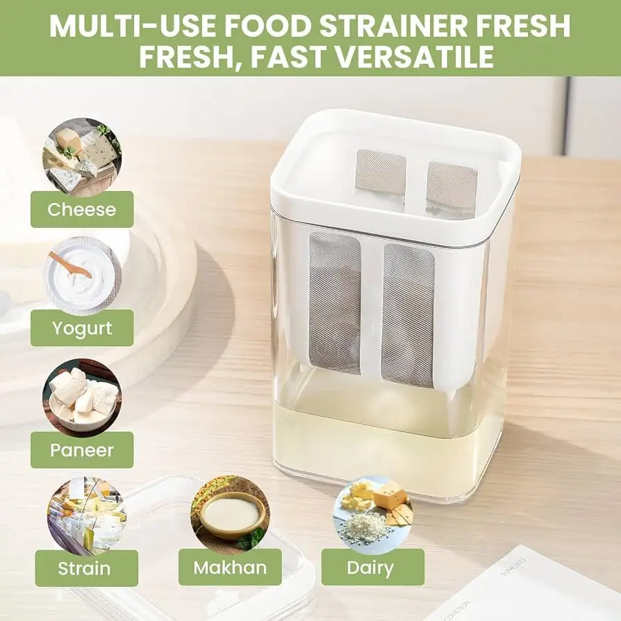 Multi-Purpose 1100ML Greek Yogurt Maker | Hung Curd Strainer Box with Fine Mesh Filter | Yogurt Cheese Maker | Premium Food Grade Container | BPA Free Yogurt Filter Loved by 5+