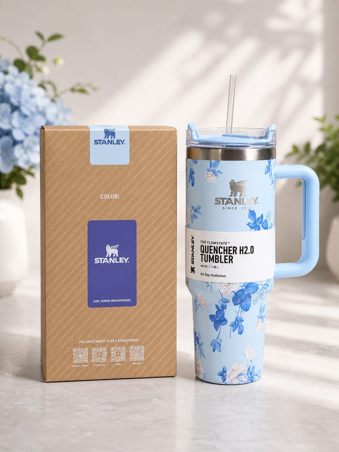 Stanley 40oz Printed Tumbler With Handle And Straw - Premium Stainless Steel Insulated Travel Mug For Hot And Cold Drinks With Leak-Resistant Lid