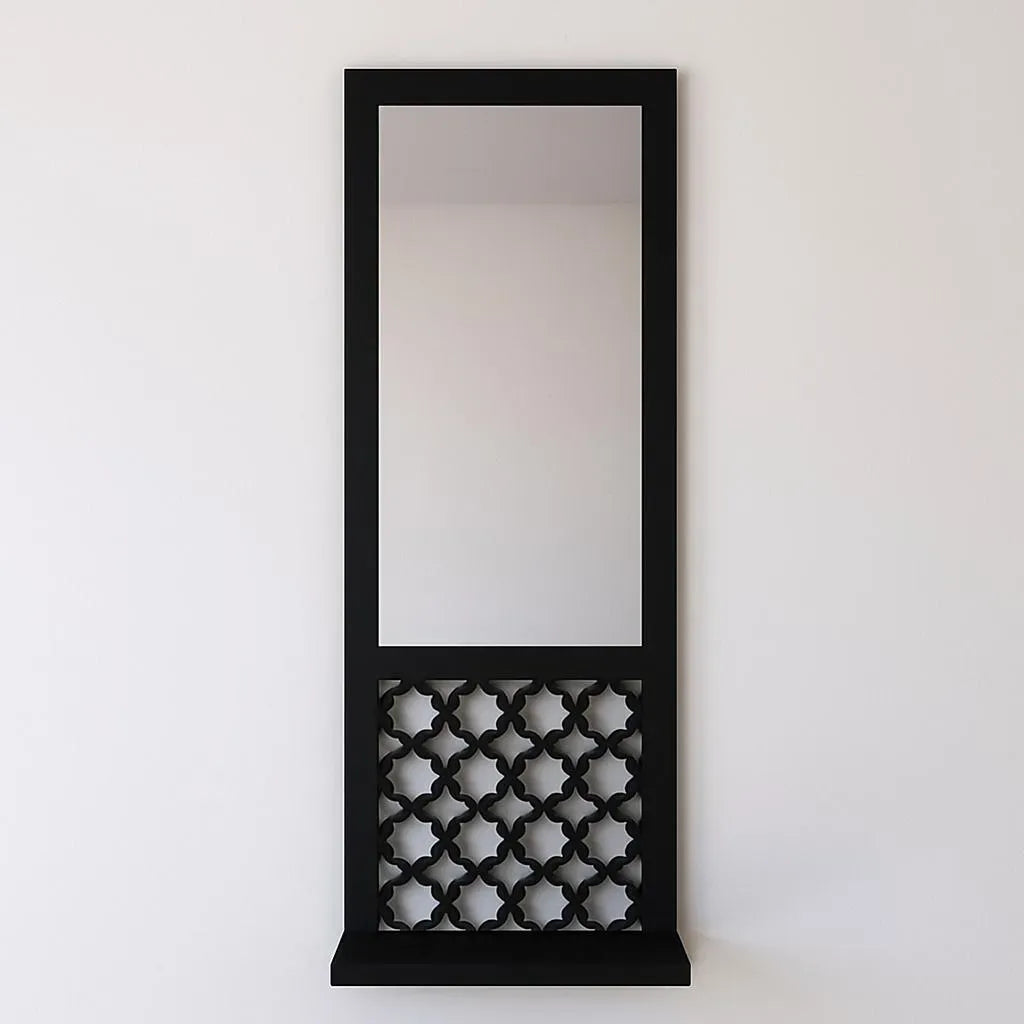 Set of 3 Wooden Mirror Wall Shelves Black