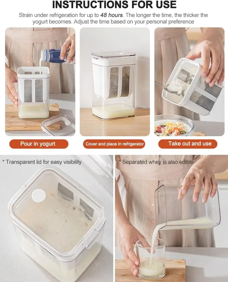 Multi-Purpose 1100ML Greek Yogurt Maker | Hung Curd Strainer Box with Fine Mesh Filter | Yogurt Cheese Maker | Premium Food Grade Container | BPA Free Yogurt Filter Loved by 5+
